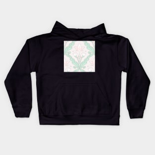 Regency style modern floral damask medallion pattern in soft  pink and pale  mint green Kids Hoodie